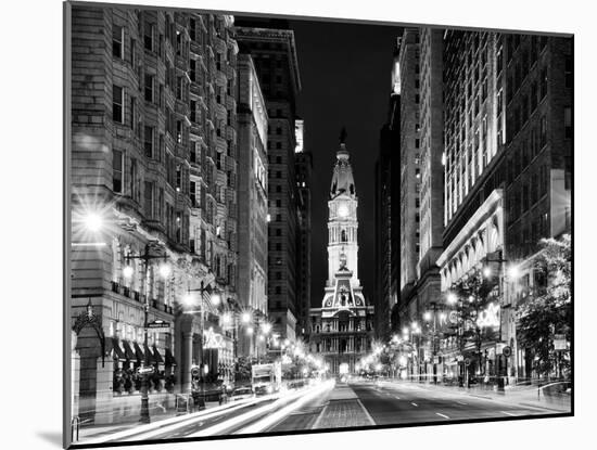 City Hall and Avenue of the Arts by Night, Philadelphia, Pennsylvania, US, White Frame-Philippe Hugonnard-Mounted Art Print