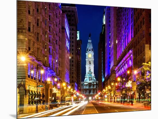 City Hall and Avenue of the Arts by Night, Philadelphia, Pennsylvania, US, White Frame-Philippe Hugonnard-Mounted Art Print