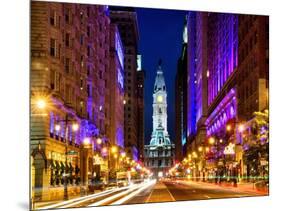 City Hall and Avenue of the Arts by Night, Philadelphia, Pennsylvania, US, White Frame-Philippe Hugonnard-Mounted Art Print