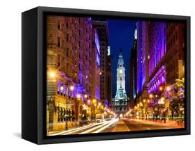 City Hall and Avenue of the Arts by Night, Philadelphia, Pennsylvania, US, White Frame-Philippe Hugonnard-Framed Stretched Canvas