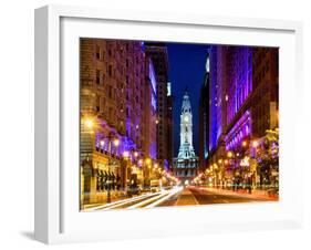 City Hall and Avenue of the Arts by Night, Philadelphia, Pennsylvania, US, White Frame-Philippe Hugonnard-Framed Art Print