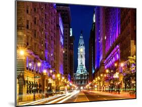 City Hall and Avenue of the Arts by Night, Philadelphia, Pennsylvania, US, White Frame-Philippe Hugonnard-Mounted Art Print