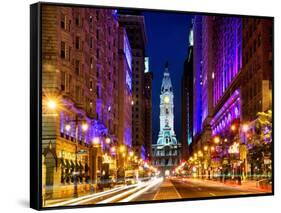 City Hall and Avenue of the Arts by Night, Philadelphia, Pennsylvania, US, White Frame-Philippe Hugonnard-Framed Stretched Canvas