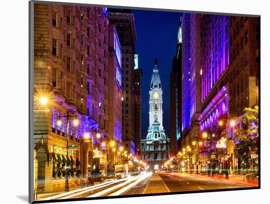 City Hall and Avenue of the Arts by Night, Philadelphia, Pennsylvania, US, White Frame-Philippe Hugonnard-Mounted Art Print