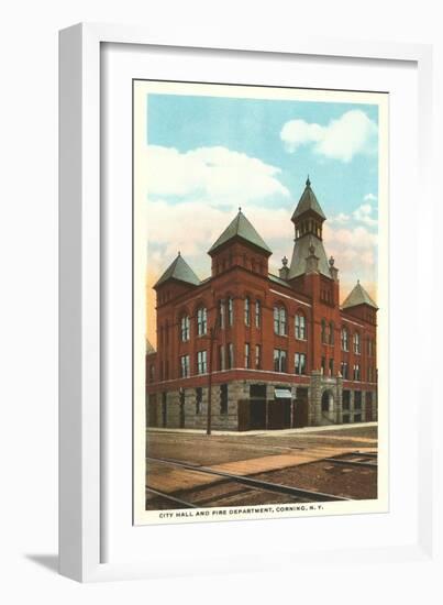 City Hall and Fire Station, Corning, New York-null-Framed Art Print