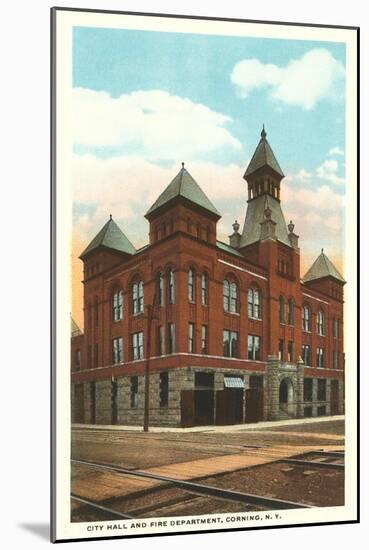 City Hall and Fire Station, Corning, New York-null-Mounted Art Print