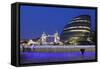 City Hall and Tower Bridge at Night, London, England, United Kingdom, Europe-Markus Lange-Framed Stretched Canvas