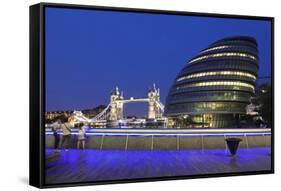 City Hall and Tower Bridge at Night, London, England, United Kingdom, Europe-Markus Lange-Framed Stretched Canvas