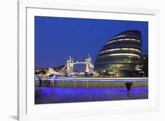 City Hall and Tower Bridge at Night, London, England, United Kingdom, Europe-Markus Lange-Framed Photographic Print