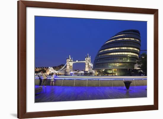 City Hall and Tower Bridge at Night, London, England, United Kingdom, Europe-Markus Lange-Framed Photographic Print