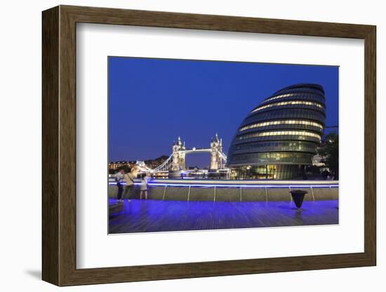 City Hall and Tower Bridge at Night, London, England, United Kingdom, Europe-Markus Lange-Framed Photographic Print
