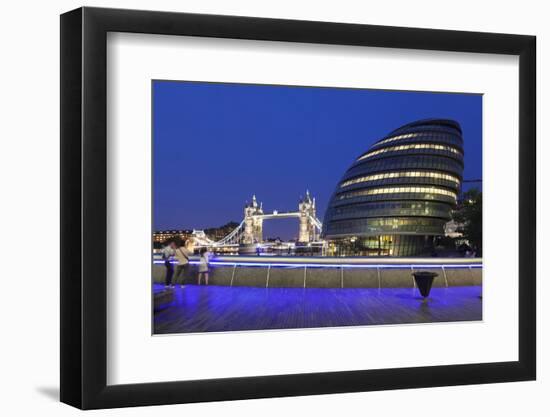 City Hall and Tower Bridge at Night, London, England, United Kingdom, Europe-Markus Lange-Framed Photographic Print