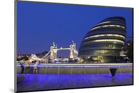 City Hall and Tower Bridge at Night, London, England, United Kingdom, Europe-Markus Lange-Mounted Photographic Print