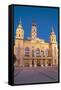 City Hall at Dusk, Gyor, Western Transdanubia, Hungary, Europe-Ian Trower-Framed Stretched Canvas