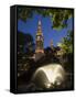 City Hall at Dusk with Fountain in Foreground, Vienna, Austria-Charles Bowman-Framed Stretched Canvas