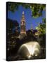 City Hall at Dusk with Fountain in Foreground, Vienna, Austria-Charles Bowman-Stretched Canvas