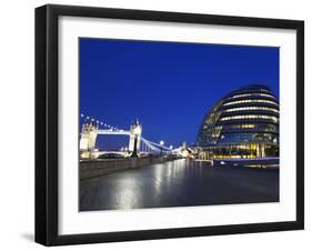 City Hall Building, Home of the Greater London Authority, Tower Bridge over the River Thames, Borou-Kimberley Coole-Framed Premium Photographic Print