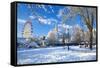 City Hall, Cathays Park, Civic Centre in snow, Cardiff, Wales, United Kingdom, Europe-Billy Stock-Framed Stretched Canvas