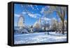City Hall, Cathays Park, Civic Centre in snow, Cardiff, Wales, United Kingdom, Europe-Billy Stock-Framed Stretched Canvas
