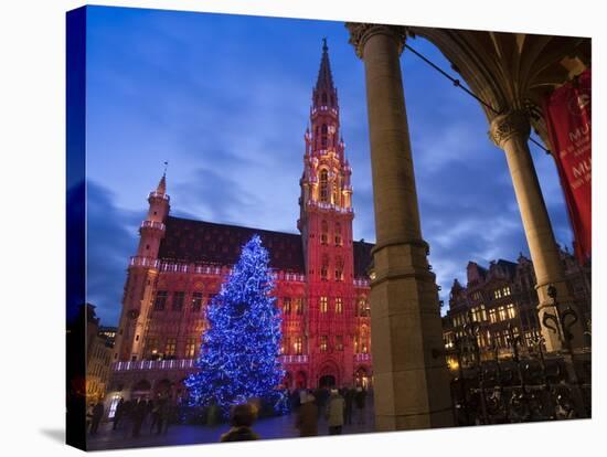 City Hall, Grand Place, UNESCO World Heritage Site, at Christmas Time, Brussels, Belgium, Europe-Marco Cristofori-Stretched Canvas