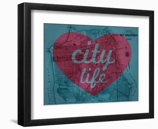 City Life - 1876, San Francisco 1876, California, United States Map-null-Framed Premium Giclee Print