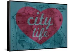 City Life - 1876, San Francisco 1876, California, United States Map-null-Framed Stretched Canvas