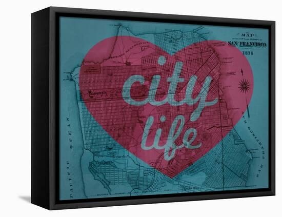 City Life - 1876, San Francisco 1876, California, United States Map-null-Framed Stretched Canvas