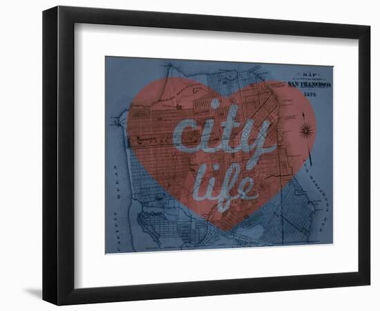 City Life - 1876, San Francisco 1876, California, United States Map-null-Framed Premium Giclee Print