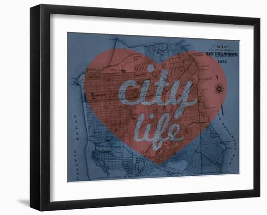 City Life - 1876, San Francisco 1876, California, United States Map-null-Framed Giclee Print