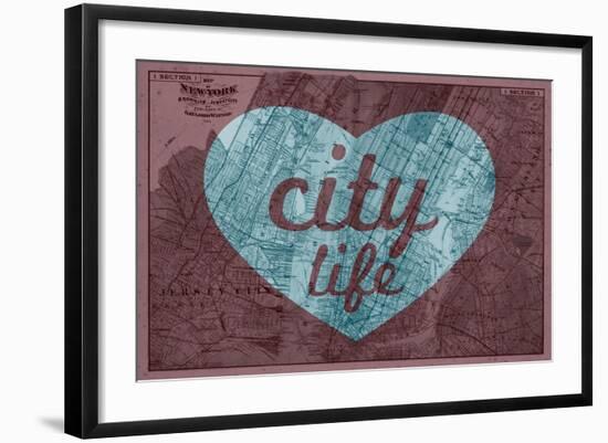 City Life - 1891, New York, Map, Brooklyn, Jersey City, New York, United States Map-null-Framed Giclee Print