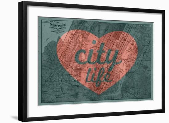 City Life - 1891, New York, Map, Brooklyn, Jersey City, New York, United States Map-null-Framed Giclee Print