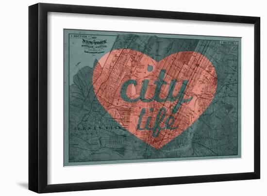 City Life - 1891, New York, Map, Brooklyn, Jersey City, New York, United States Map-null-Framed Giclee Print