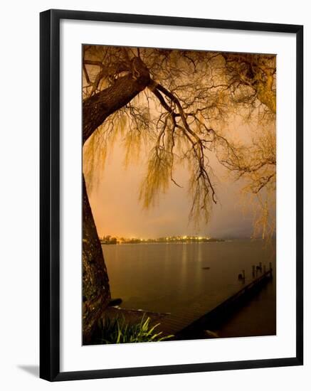 City Lights across Lake Rotorua, Rotorua, Bay of Plenty, North Island, New Zealand-David Wall-Framed Photographic Print