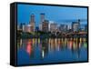 City Lights Glowing at Night, Portland, Oregon, USA-Janis Miglavs-Framed Stretched Canvas