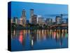City Lights Glowing at Night, Portland, Oregon, USA-Janis Miglavs-Stretched Canvas