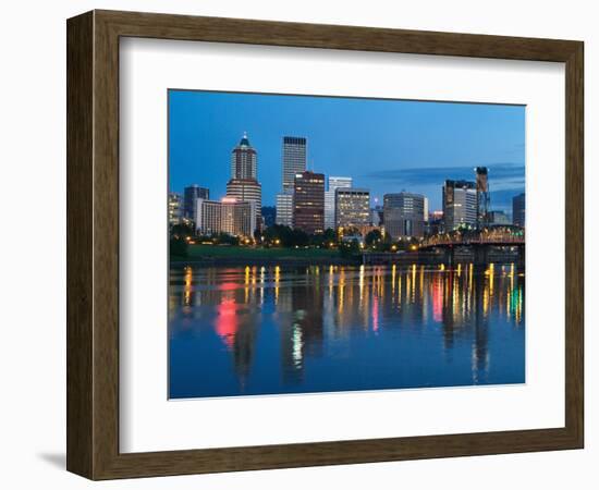 City Lights Glowing at Night, Portland, Oregon, USA-Janis Miglavs-Framed Photographic Print