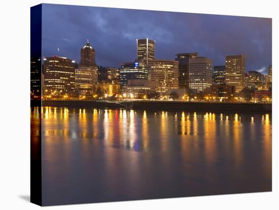 City Lights Reflected in the Willamette River, Portland, Oregon, USA-William Sutton-Stretched Canvas