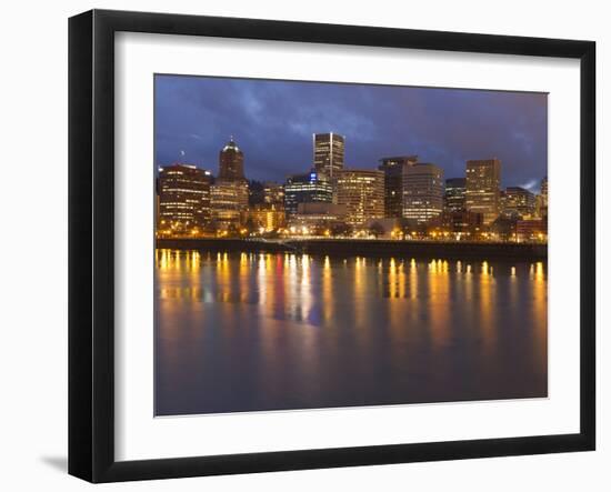 City Lights Reflected in the Willamette River, Portland, Oregon, USA-William Sutton-Framed Photographic Print