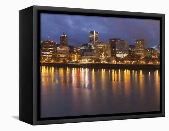 City Lights Reflected in the Willamette River, Portland, Oregon, USA-William Sutton-Framed Stretched Canvas