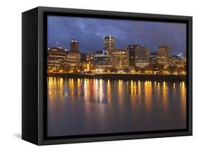 City Lights Reflected in the Willamette River, Portland, Oregon, USA-William Sutton-Framed Stretched Canvas