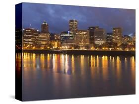 City Lights Reflected in the Willamette River, Portland, Oregon, USA-William Sutton-Stretched Canvas