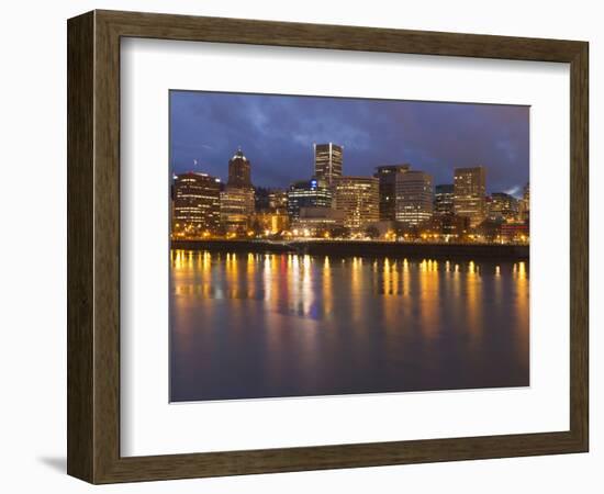 City Lights Reflected in the Willamette River, Portland, Oregon, USA-William Sutton-Framed Photographic Print