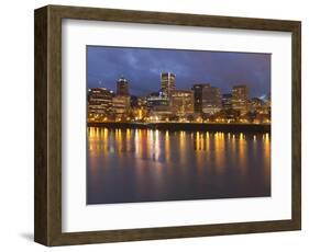 City Lights Reflected in the Willamette River, Portland, Oregon, USA-William Sutton-Framed Photographic Print