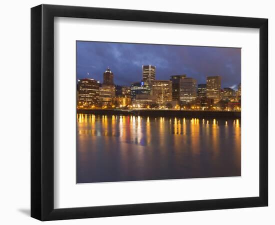 City Lights Reflected in the Willamette River, Portland, Oregon, USA-William Sutton-Framed Photographic Print