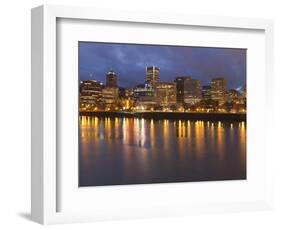 City Lights Reflected in the Willamette River, Portland, Oregon, USA-William Sutton-Framed Photographic Print