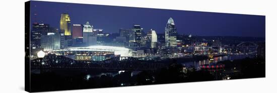 City Lit Up at Night, Cincinnati, Ohio, USA-null-Stretched Canvas
