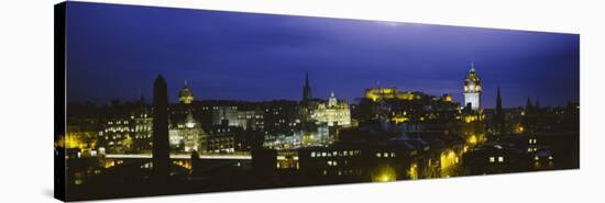 City Lit Up at Night, Edinburgh Castle, Edinburgh, Scotland-null-Stretched Canvas