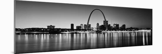 City Lit Up at Night, Gateway Arch, Mississippi River, St. Louis, Missouri, USA-null-Mounted Premium Photographic Print