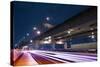 City Night Scene with Light Trails of Cars on Road in Taipei, Taiwan.-elwynn-Stretched Canvas