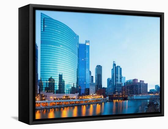 City of Chicago Downtown and River with Bridges at Dusk.-vichie81-Framed Stretched Canvas